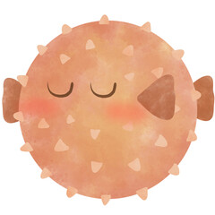 cate cartoon orange puffer fish, no background © Scottist.Studio