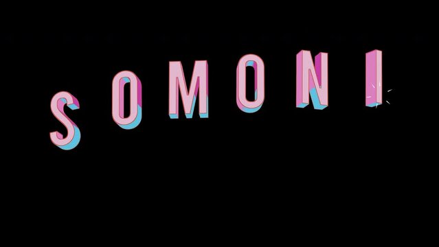 Bright letters jump merrily in the inscription SOMONI Currency name. Retro. Alpha channel black. Looped from frame 120 to 240, Alpha BW at the end