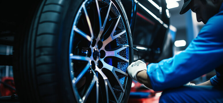 Auto mechanic working on car in mechanics garage. Repair service. Car mechanic working at automotive service center