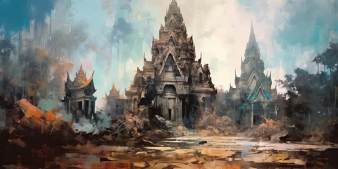 Fototapeten abstract art of empty old Ruins of a Thai temple ,illustration painting © Krisana