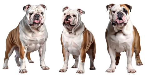Smiling adult bulldog dog, pedigree dog breed isolated on transparent background generative ai