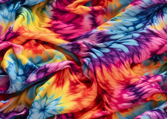 Hyper realistic colorful tie dye seamless fabric pattern design. Generative AI
