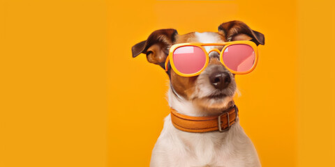 Dog wearing cool glasses on colored background.generative ai - obrazy, fototapety, plakaty
