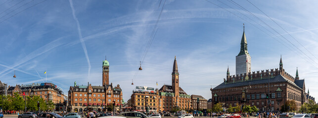  Panoramic view of Town Hall Square (Danish: Radhuspladsen), Copenhagen, Denmark - obrazy, fototapety, plakaty