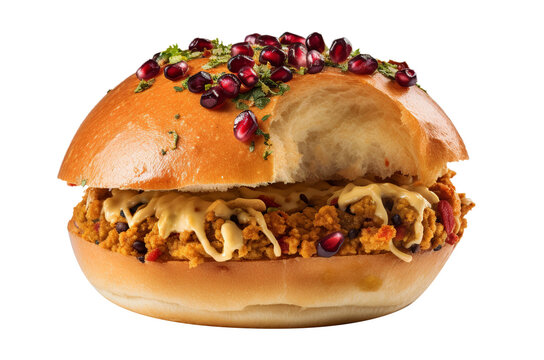 Indian food Kutchi dabeli on transparent background. Generative AI.