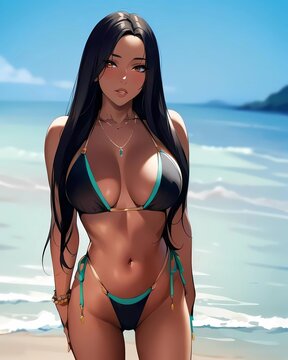 anime girl in bikini - Generative AI