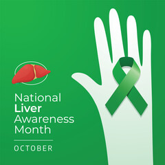 National Liver Awareness Month vector design template good for celebration usage. green ribbon vector illustration. flat design. vector eps 10.