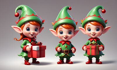 Obraz premium Cute 3D Christmas Elves Art Animated Graphic, Invitation Card Banner Website Design Background - ai generated