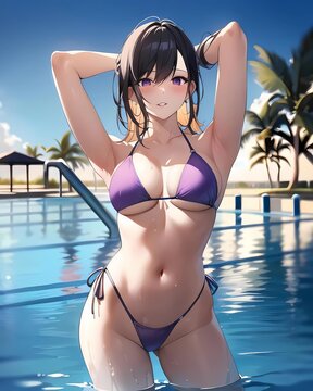anime girl in bikini - Generative AI