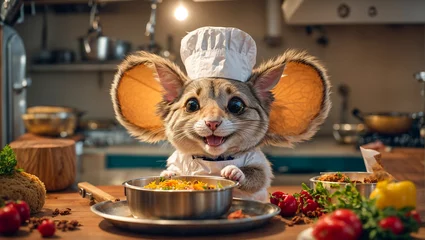 Foto op Aluminium Cute cartoon mouse in the kitchen © tanya78