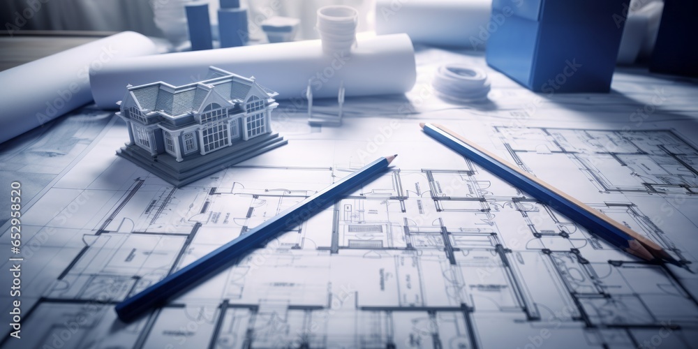 Aufkleber construction drawings, blueprints, and a pencil combine creativity and technical expertise in the pl