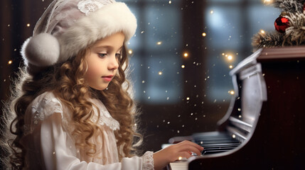 little girl playing piano. christmas story