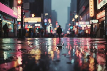 people walking on the street at night - obrazy, fototapety, plakaty