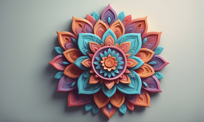 Colorful Mandala Cute 3D Art Animated Graphic, Festival Invitation Card Banner Website Design Background - ai generated