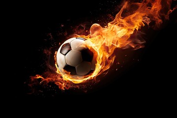 Burning Soccer Ball with a Fiery Tail against Black Background