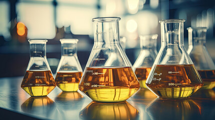 Oil dropping, Chemical reagent mixing, Laboratory and science experiments, Formulating the chemical for medical research, Quality control of petroleum industry products concept. - obrazy, fototapety, plakaty