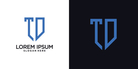 Monogram logo design initial letter t combined with shield element and creative concept
