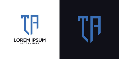 Monogram logo design initial letter t combined with shield element and creative concept