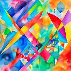 Abstract colorful watercolor illustration. Colorful abstract background with repeating curves of parallel lines. Background of strokes and spots of paint.