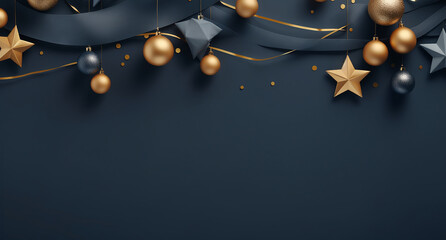 Naklejka premium Gold and blue Christmas presents on a blue background, space for copy