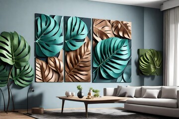A set of 3 canvases for wall decoration in the living room, office, bedroom, kitchen, office. Home...
