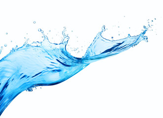 Flowing blue water splash isolated on white background