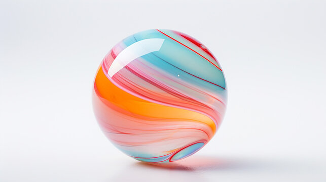 Beautiful dreamy and surreal glass bead in 1970&rsquo;s colors sitting in the center of a huge white empty space, cartoon style, aerial view