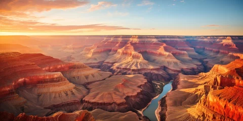 Fototapeten Grand canyon is bathing in golden sunset hues. Generative AI © piai