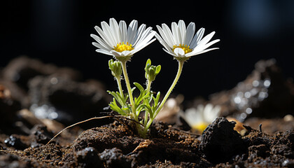 Freshness of springtime: a single flower blossoms in the meadow generated by AI