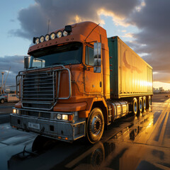 truck with cargo on the road. transportation concept. import export container. logistic and service style. square