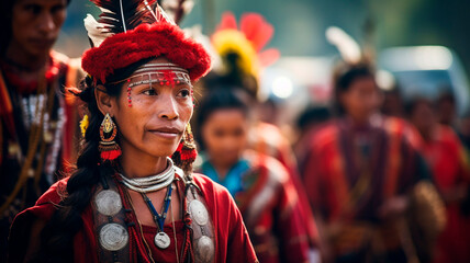 Local culture and traditions: A snapshot of a local festival where locals celebrate their culture, traditions and wear traditional clothing. Generative AI - obrazy, fototapety, plakaty