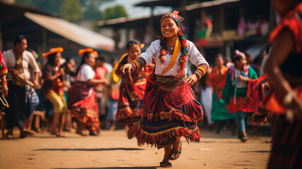 Fototapeta premium Local culture and traditions: A snapshot of a local festival where locals celebrate their culture, traditions and wear traditional clothing. Generative AI
