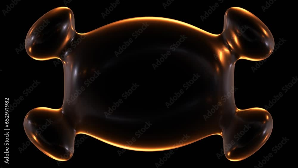 Poster seamless animation of glowing geometric frame shape with light and reflections isolated on black bac