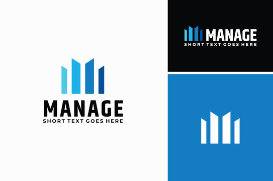 Abstract Shape like City Apartment Building, Open Book Pages, Statistic  Business Chart Diagram, Initial Letter M Media Marketing Management logo design