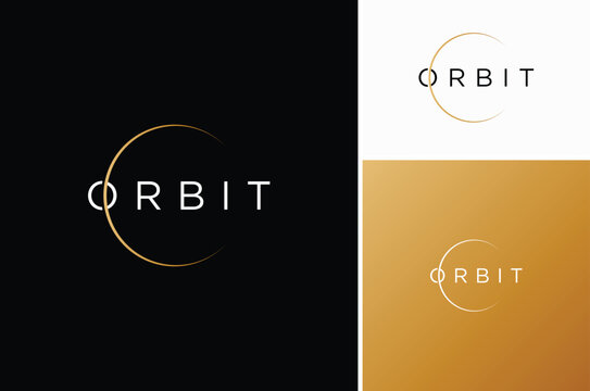 Initial Letter O with Waning Crescent Moon or Sun Lunar Eclipse Ring for ORBIT typography word mark lettering logo design