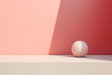Modern Art interior with ball on beige and pink wall with sun and shadow. Copy space, minimal abstract light background. 