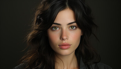 Fototapeta premium Beautiful woman with brown hair and brown eyes, smiling confidently generated by AI