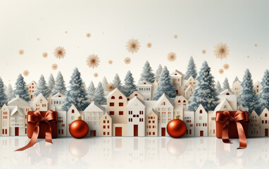 Christmas pattern with many houses  and red baubles 