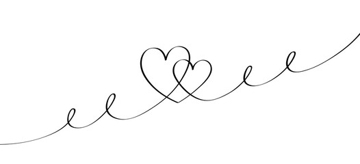 Hand drawn hearts in linear style. Continuous line drawing of love sign on white background. Doodle vector graphic design