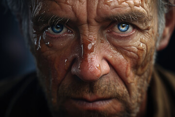A close-up of a person's face with a sad expression, signifying the emotional toll of social isolation. Generative Ai.