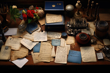 A collage of handwritten letters, emphasizing the power of written communication during isolation. Generative Ai.