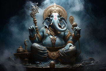 Fototapeta na wymiar Ganesha bestows blessings on work, finances, love, health, good luck, prosperity and prosperity Generative AI