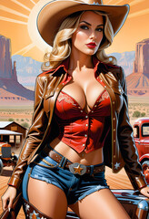 illustration of a sexy pin up cowgirl in comic book style - generative ai	