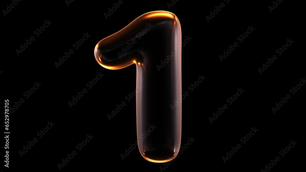 Poster seamless animation of glowing number 1 with light and reflections isolated on black background in 3d