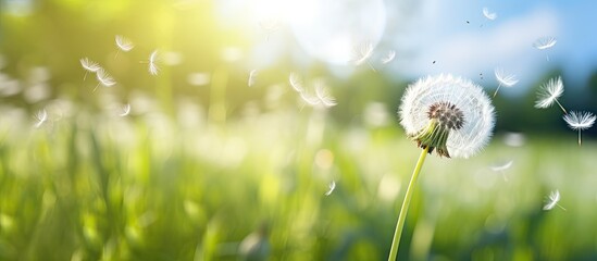 Dandelion closeup on nature backdrop