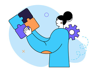 Finding solution, problem solving. Teamwork and partnership concept. Staff professionalism and inspiration. Business strategy illustration