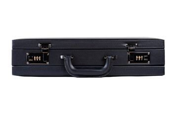 Classic big black premium quality business briefcase with with code lock and a handle, top view, object isolated on white background, cut out, nobody, simple asset, design element briefcase from above