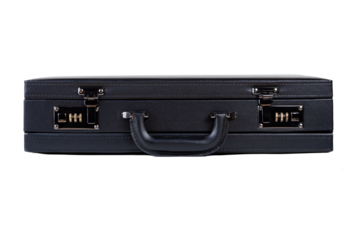 Classic big black premium quality business briefcase with with code lock and a handle, top view, object isolated on white background, cut out, nobody, simple asset, design element briefcase from above