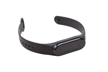 Generic blank black smart fit band, smartwatch object isolated on white, cut out, smart band watch wearable devices concept, nobody. Empty display, electronic gadget accessory, copy space, no people