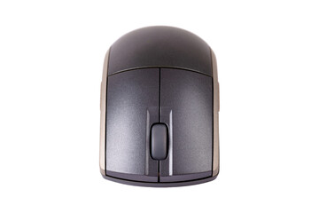 Simple generic grey modern wireless PC mouse front view, object closeup, isolated on white...